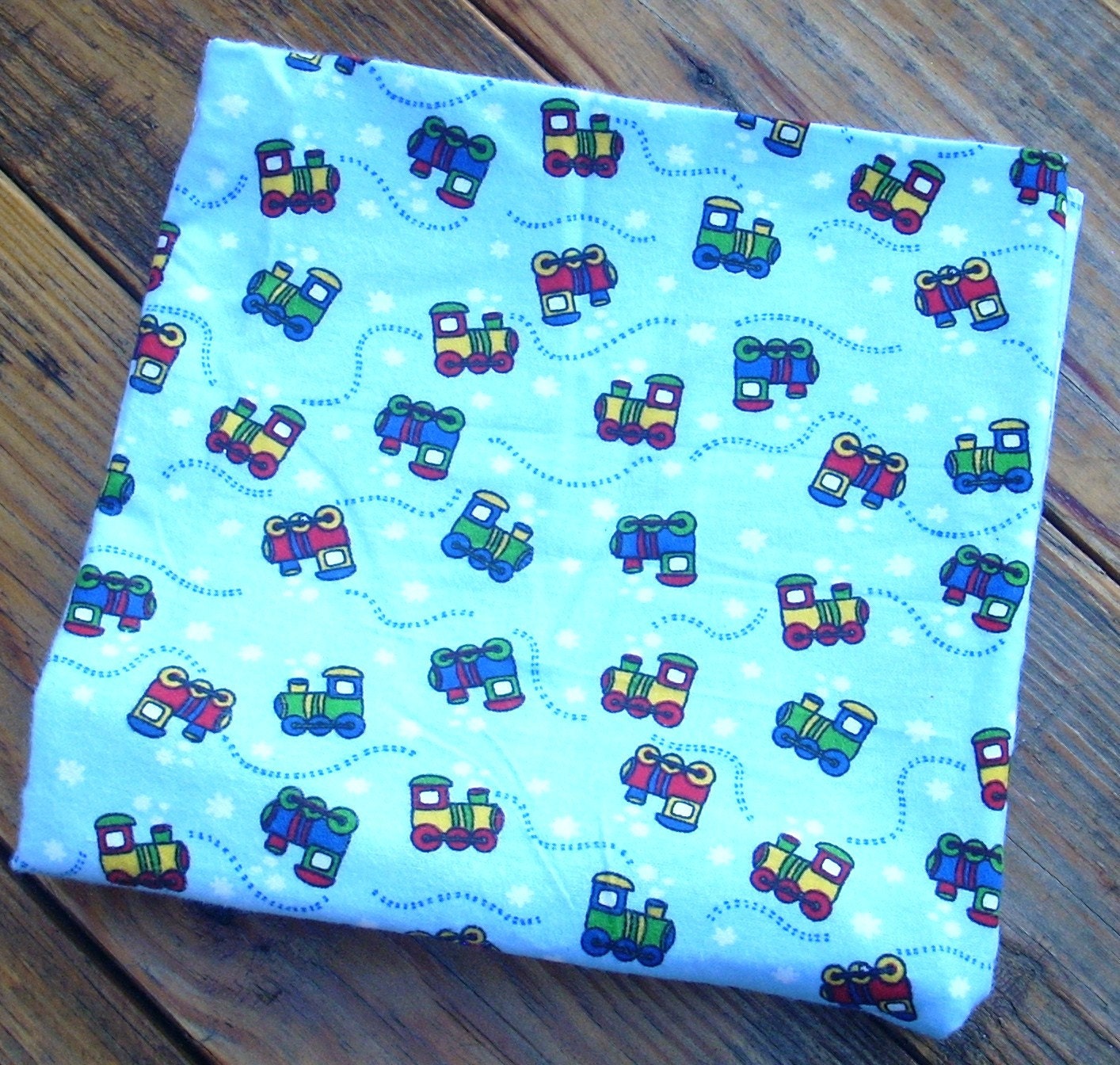 X-Large Flannel Receiving Blanket, Trains - Ready to Ship