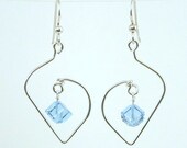 Blue Silver Earrings Sterling Wire Wrapped Half A Heart