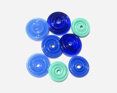 Ocean Blue Glass Disks - 8 Handmade Lampwork Beads SRA