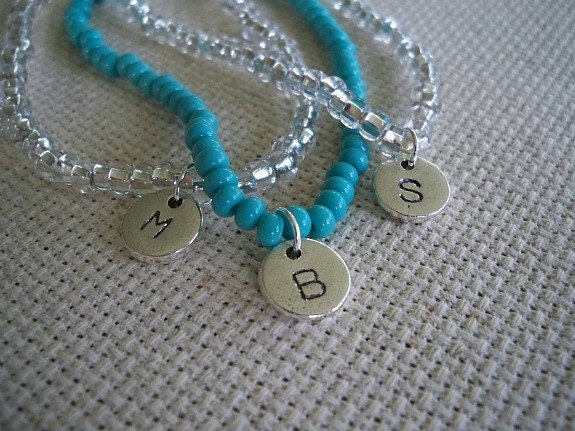 Personalized Set of Three Initial Bracelets- Pick Your Color