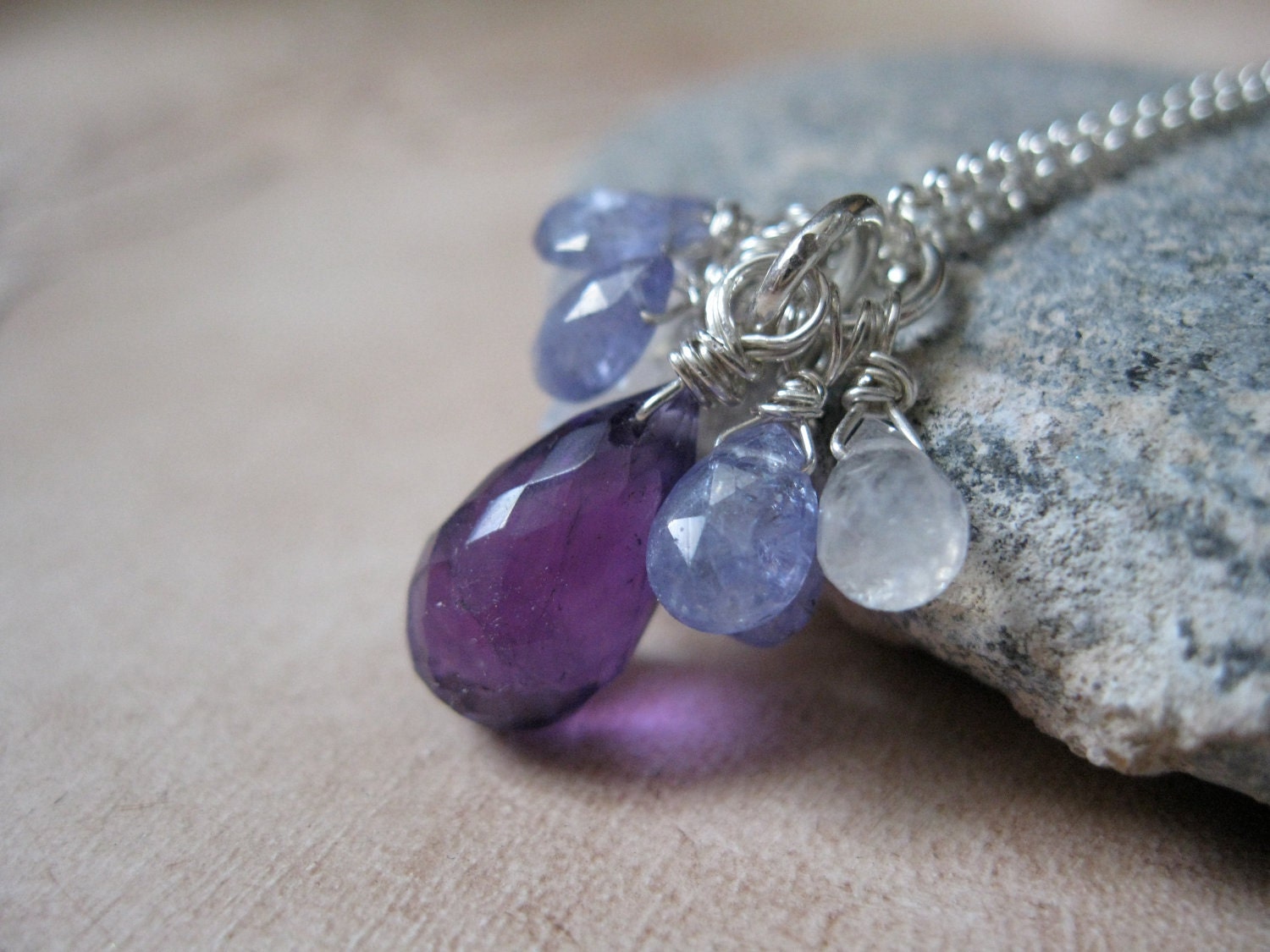 Amethyst Moonstone Tanzanite Silver Necklace