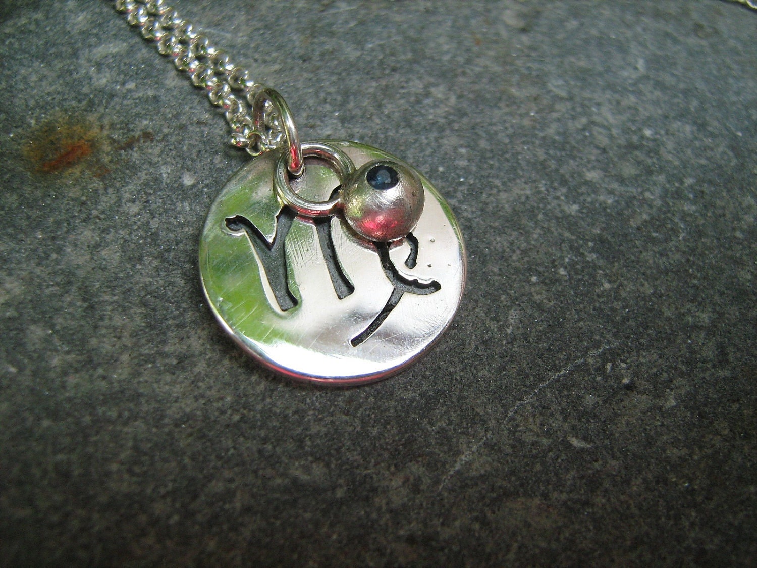 Sterling silver charm pendant, Virgo birthsign  with sapphire SALE 50% OFF