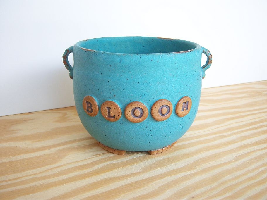 Turquoise Stoneware Planter Pot - Bloom