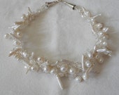 White on white silver plated wire crochet necklace