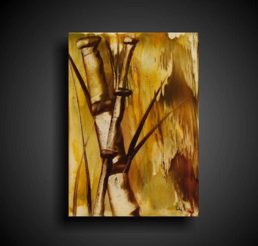 The Raw Canvas Gallery - Bamboo Encaustic Earthy Abstract Gift Original Painting by Stacy Hollinger Olive Green Brown