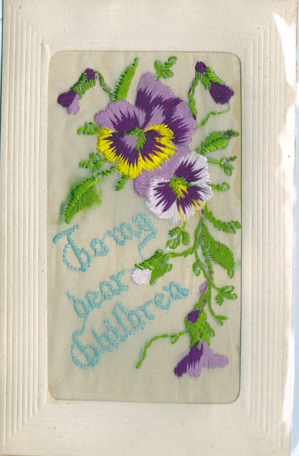 Vintage Silk Floral Embroidered  Postcard Early 1900's (fpc289)