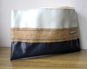 Men Toiletry case White & Blue Vinyl waterproof zippered