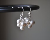 White Pearl Earrings - Swarovski Cluster & Sterling Silver - simple wedding jewelry
