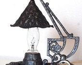 Vintage Deco Style Metal Lamp with scalloping and dangling shade