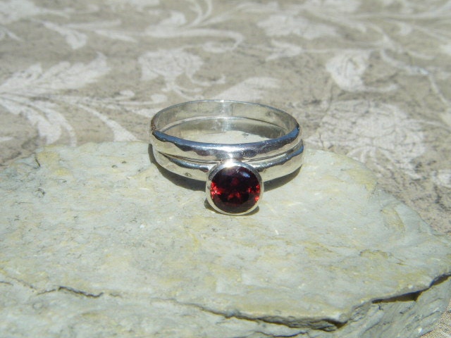 Garnet and Sterling Silver Stack Rings Size 5