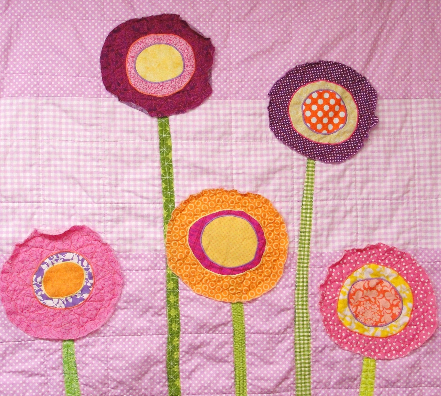poppy baby quilt- Clearance Sale- bright poppies on lavender background- "poppy morning"