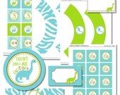 Dinosaur Party - Personalized Lime and Turquoise Zebra Print Dinosaur Printable Tablescape Birthday Party Decor Il_170x135
