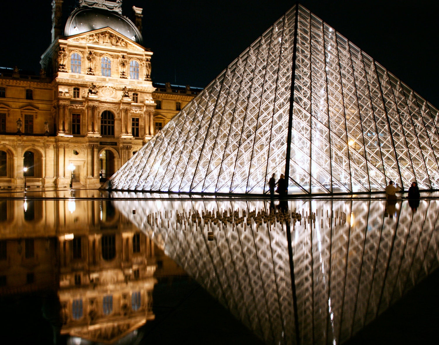 The Louvre & Pyramid Reflection on a Spring Night in Paris, France - 11x14 Fine Art Print