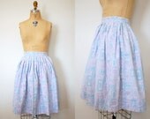 50s skirt / 1950s cotton skirt / Pink and Blue Pastel