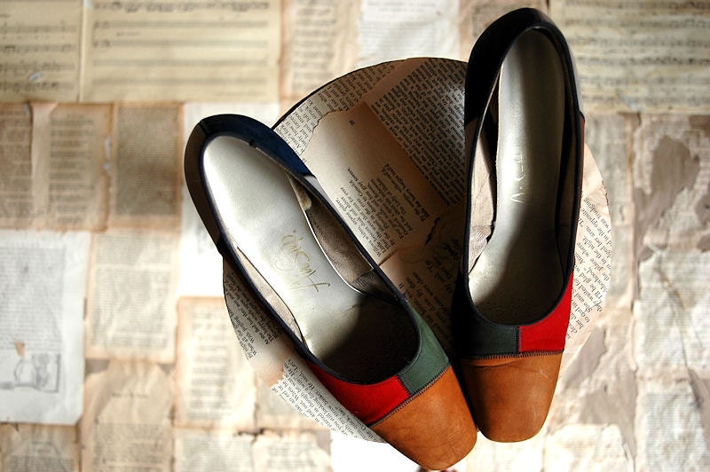 vintage 80s mondrian color block pumps sz 7