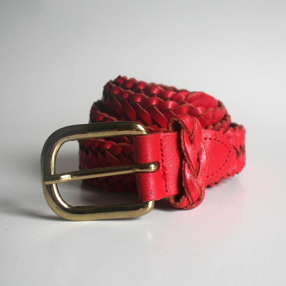 belt red leather woven capezio 80s made in Argentia.