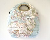 World Map Printed Fabric, Metal Purse Handle, Handbag