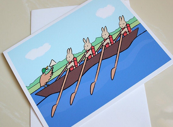 Bunny Rabbit Cards - Rowing Bunnies (Set of 12)