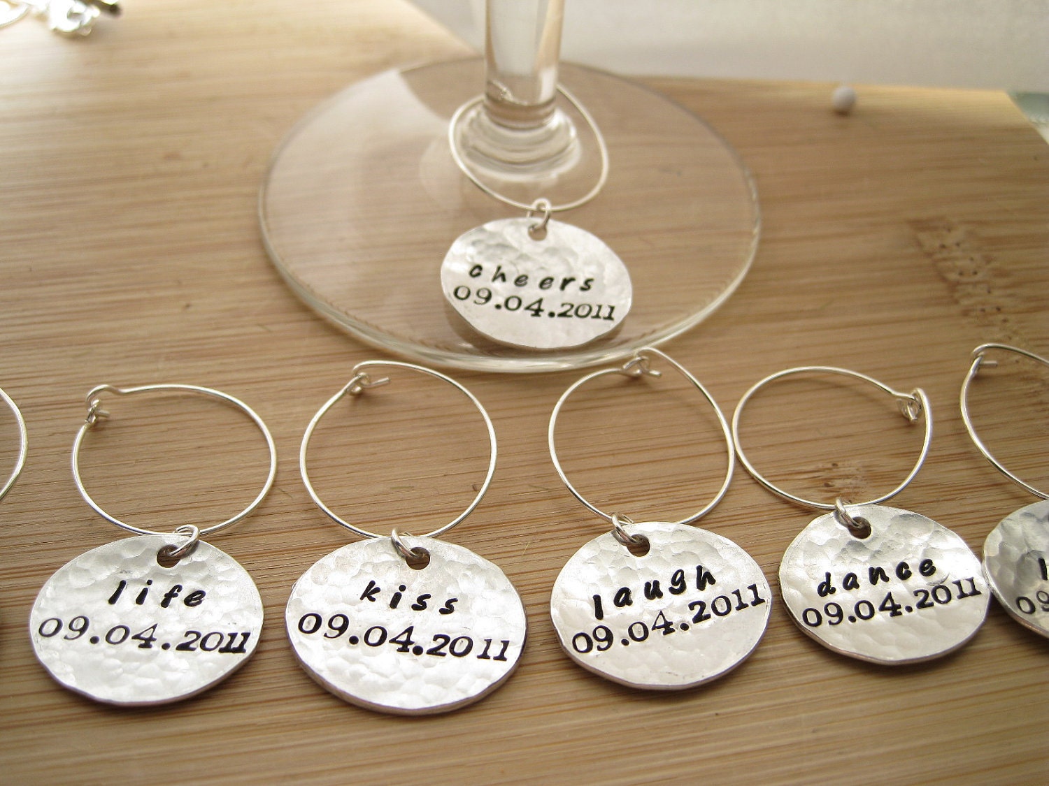 Wine charms Custom 15 Charms with 2 lines - Wedding Bachelorette Party Anniversary Birthday Graduation Shower Birth