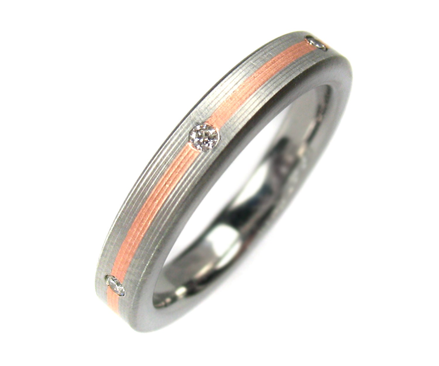 Diamond Rose Gold Wedding Band Slim Titanium
