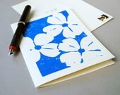 Blue Dogwood Notecard- Floral Linocut - 5 x 7 inches, Blank Inside