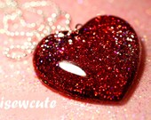 Large Red Glitter Heart Necklace With Purple and Silver Highlights ......handmade by isewcute