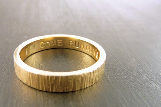Unisex Gold Wedding Ring - Wood Grain, Tree Bark, 14k Yellow