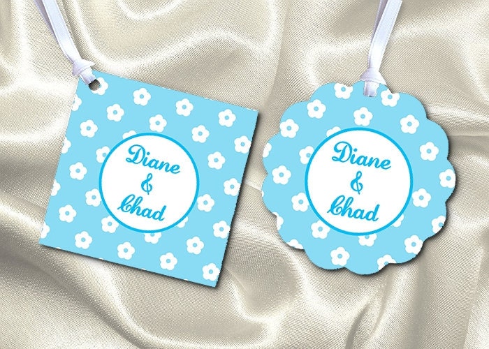 Printable Party Circles, 2" Squares, Wedding, Birthday, Bridal, Baby Shower, Light Blue, Flowers, Print at Home, PDF Il_170x135