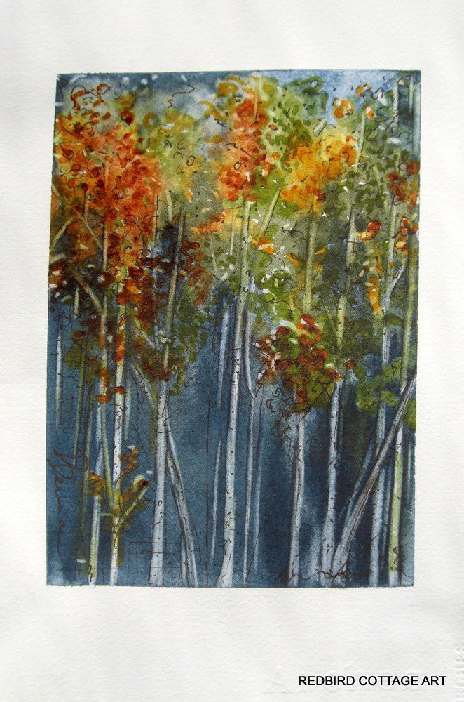 Original Landscape Painting of Autumn Aspens 5 x 7 Watercolor