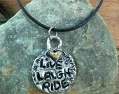 Live, Laugh, Ride Pewter Pendant on Leather Cord