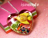 Fish Bowl Necklace Heart Shape Pendant Necklace Handmade from Clear Resin & Sprinkles...  by isewcute