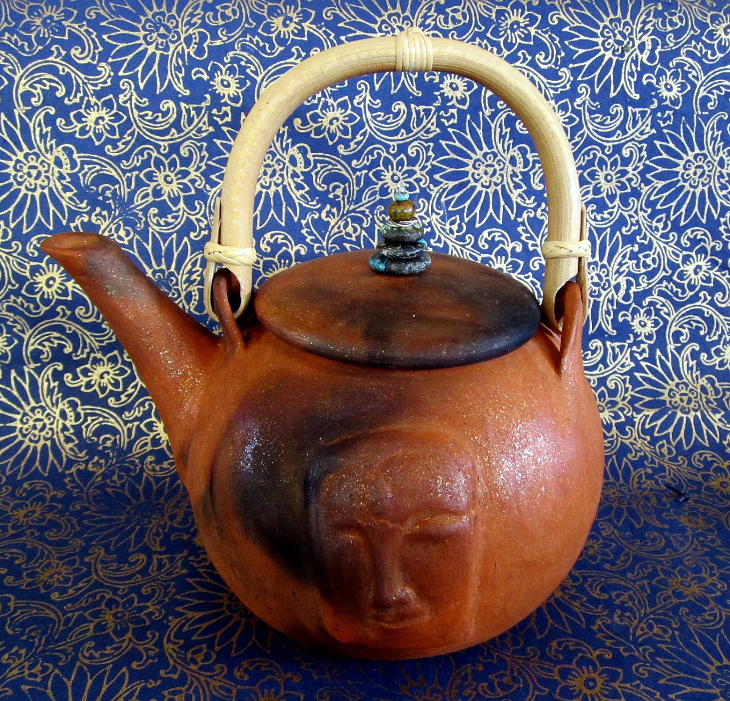 Buddha Smiles Mica Teapot with Turquoise Cairn and New Mexico Mica Clay