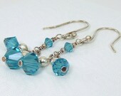 Teal Blue Earrings Swarovski Crystal Sterling Silver