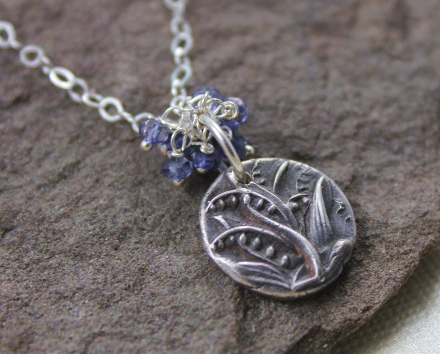 Blue Bell Necklace - Antique Mold, Fine Silver, Iolite
