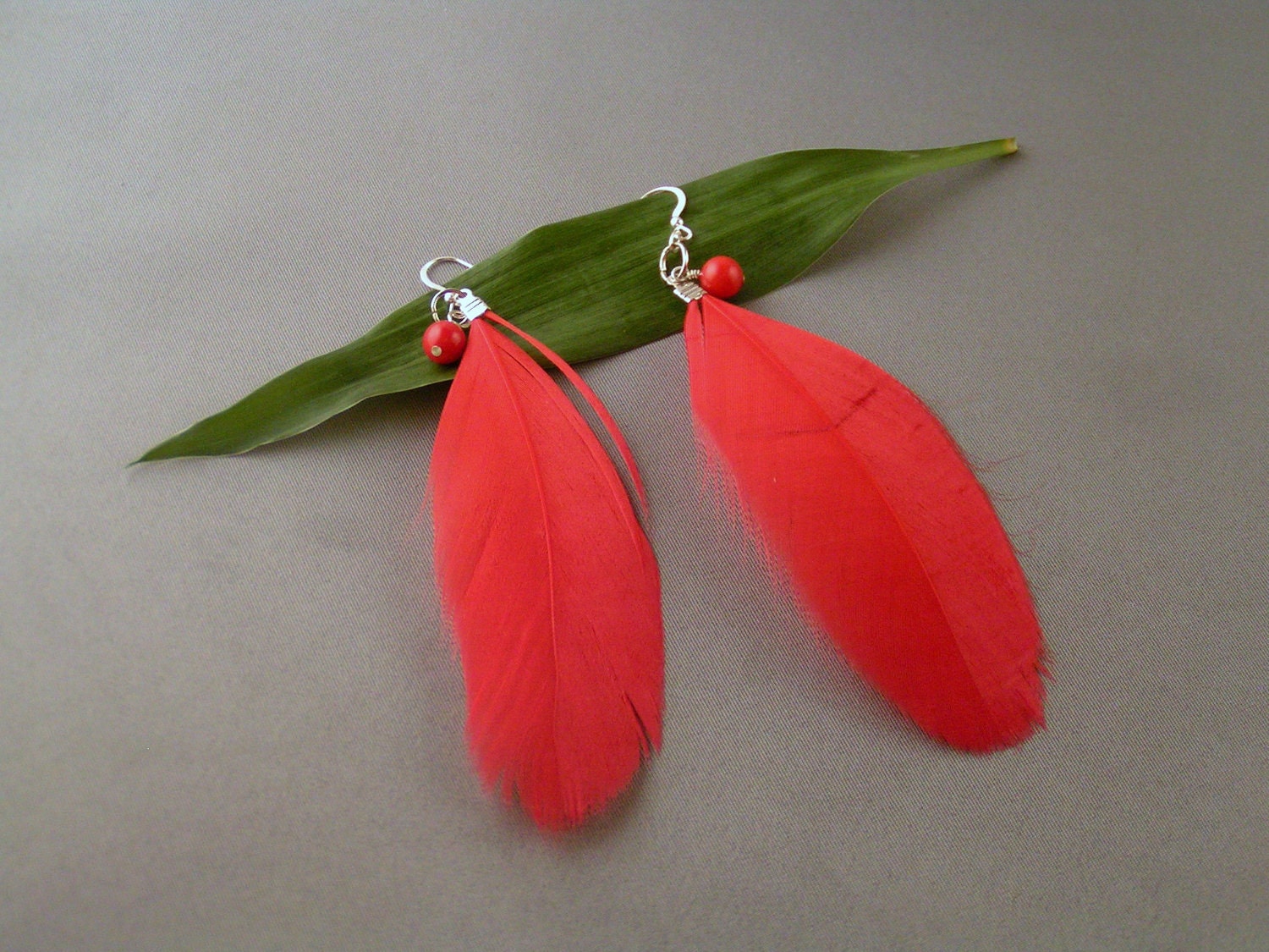 Feather Earrings - Red