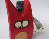 Art Owl Ornament, Good Luck, Red Woodland Decoration