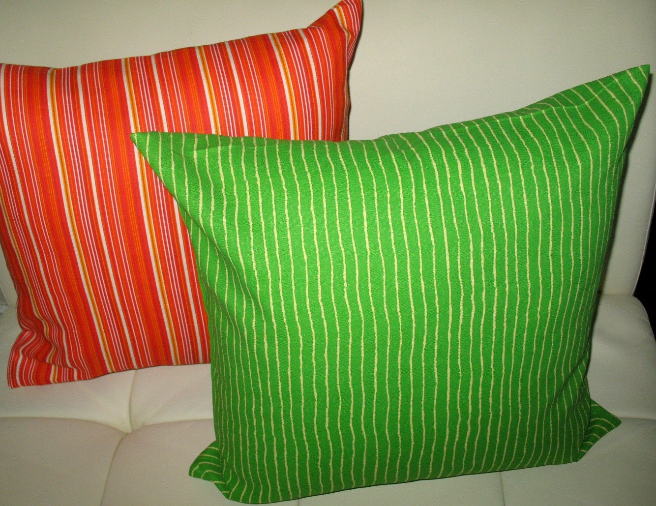 Free US shipping Elegant Designer 18x18 Pillow Cover zipper closure Green with Beige Stripes Print