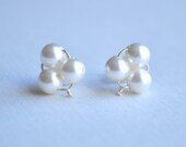Baby's Breath - small white pearl cluster trio sterling silver post earrings - simple bridal or everyday jewelry - adencreations