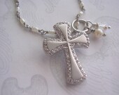 Micro Pearl Necklace with Sterling Cross Pendant