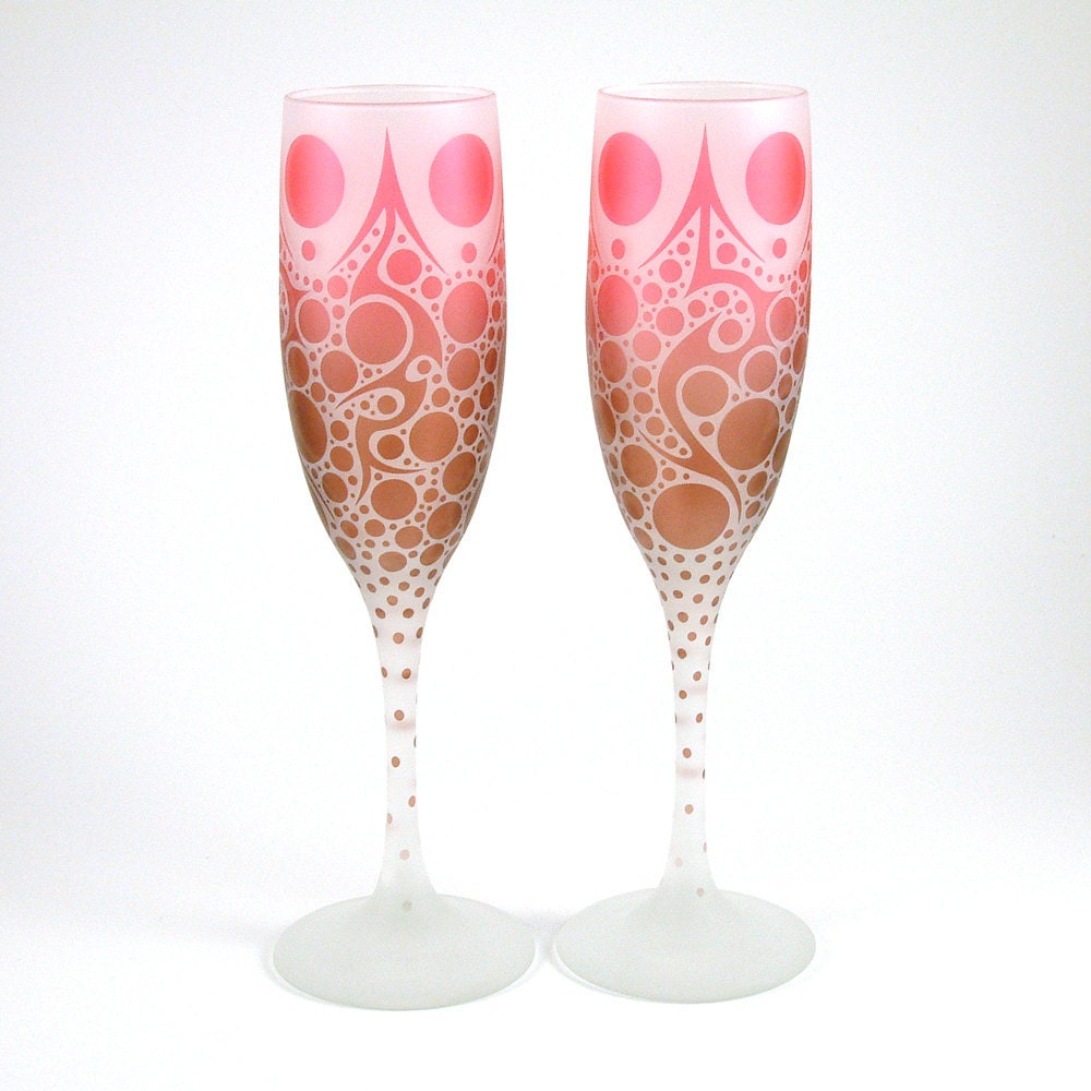 Champagne Flutes - Bubbling Arrows - Rose and Chocolate - Limited Edition Painted Glassware