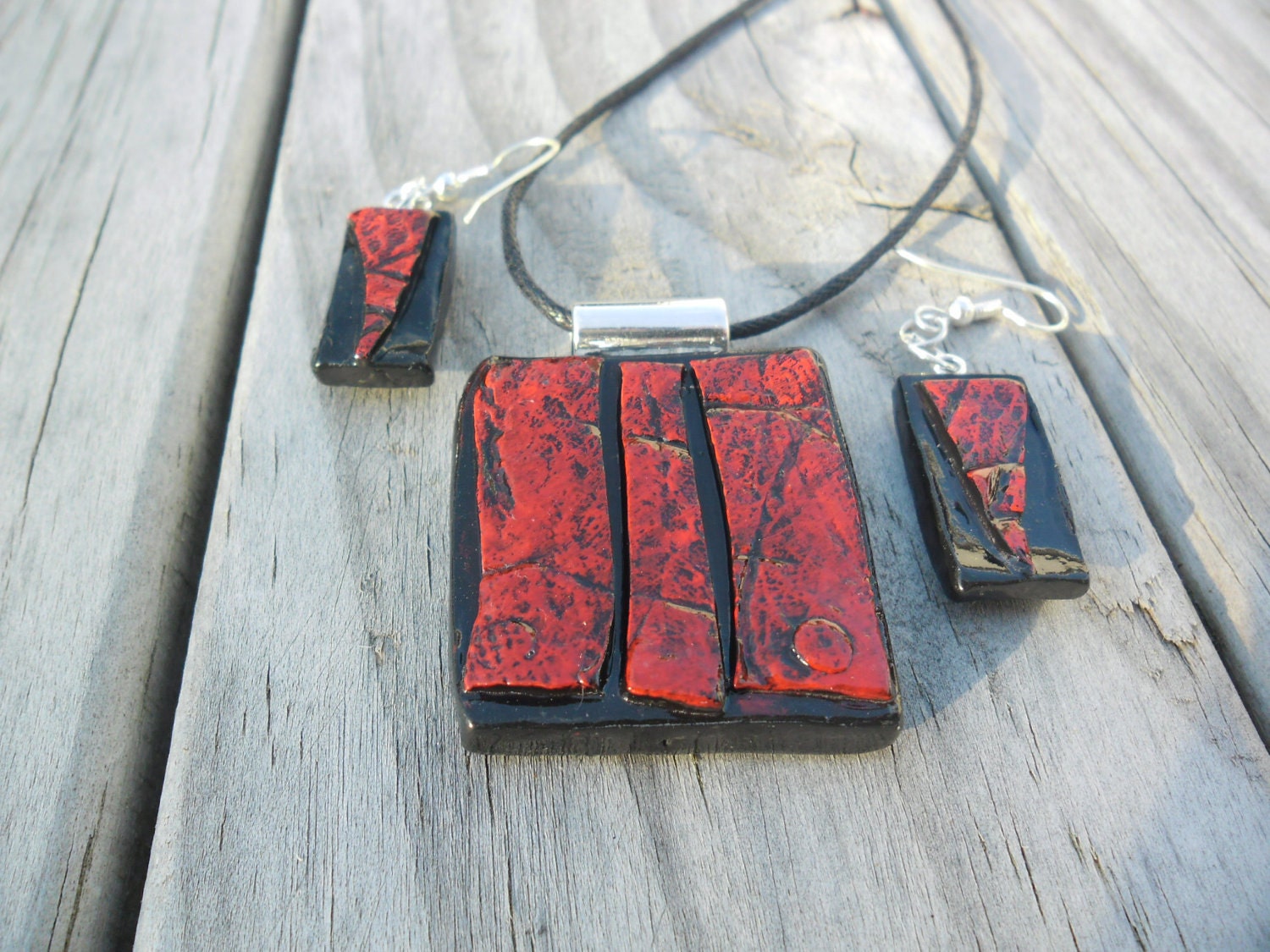 polymer clay ARTISAN  pendant & earrings.