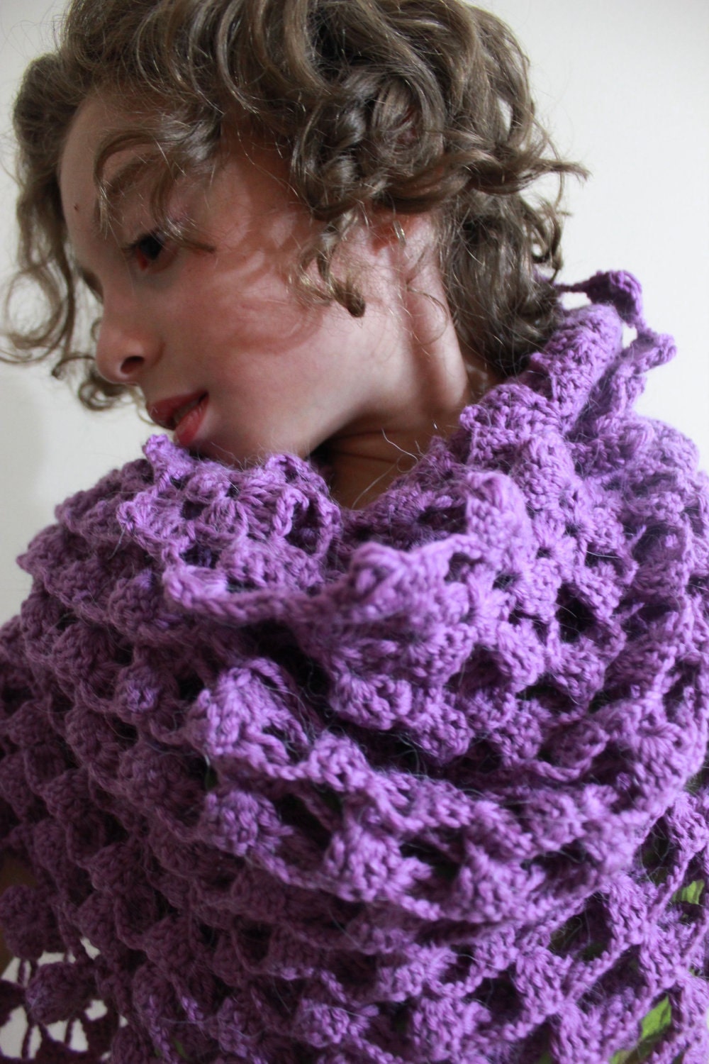 Purple Shawl Elegant Handcrocheted Wool Acrylic Yarn Stole Triangle Wrap Scarf READY TO SHIPPING