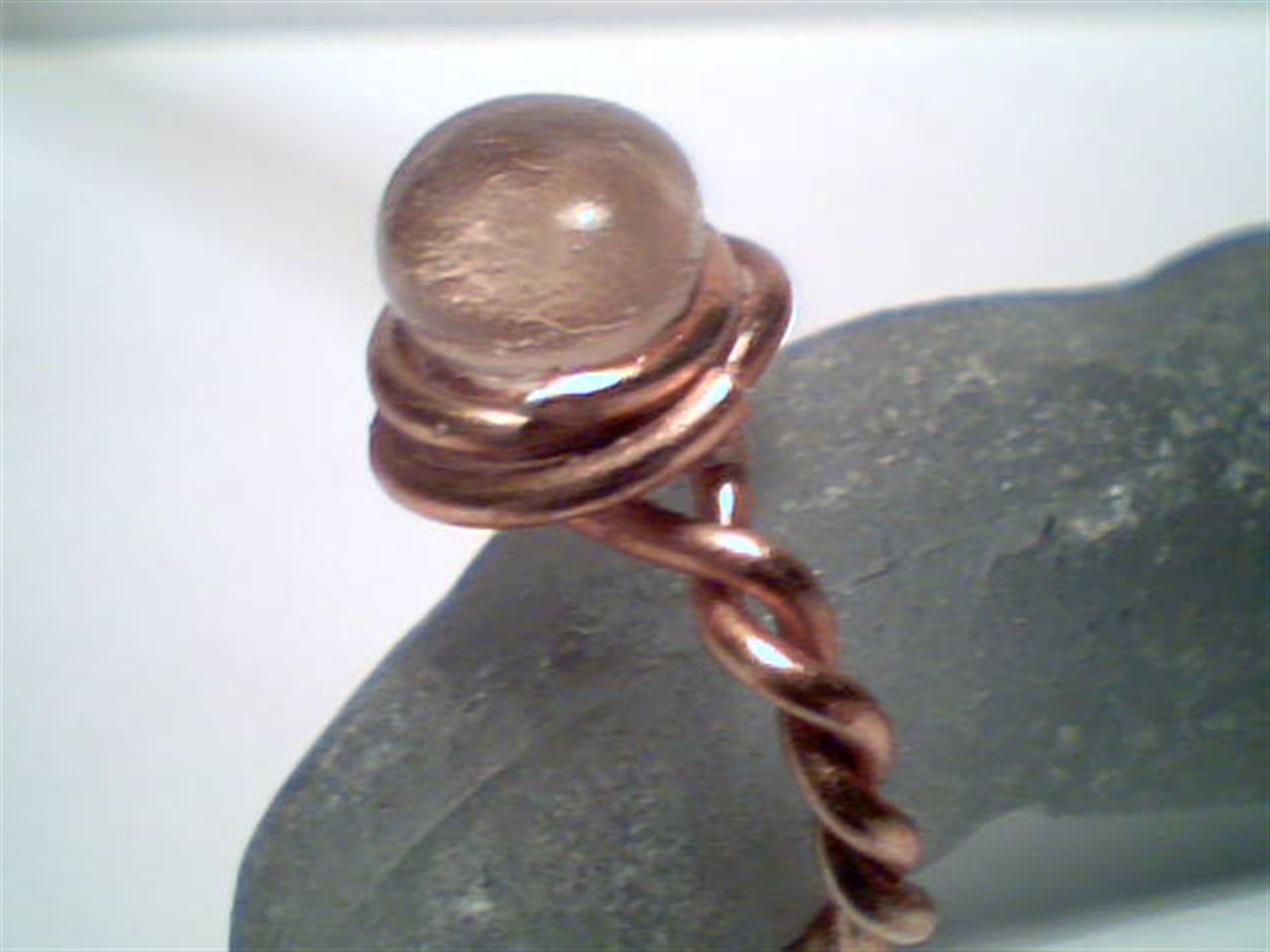 Genuine pink beach sea glass wire wrapped handmade ring
