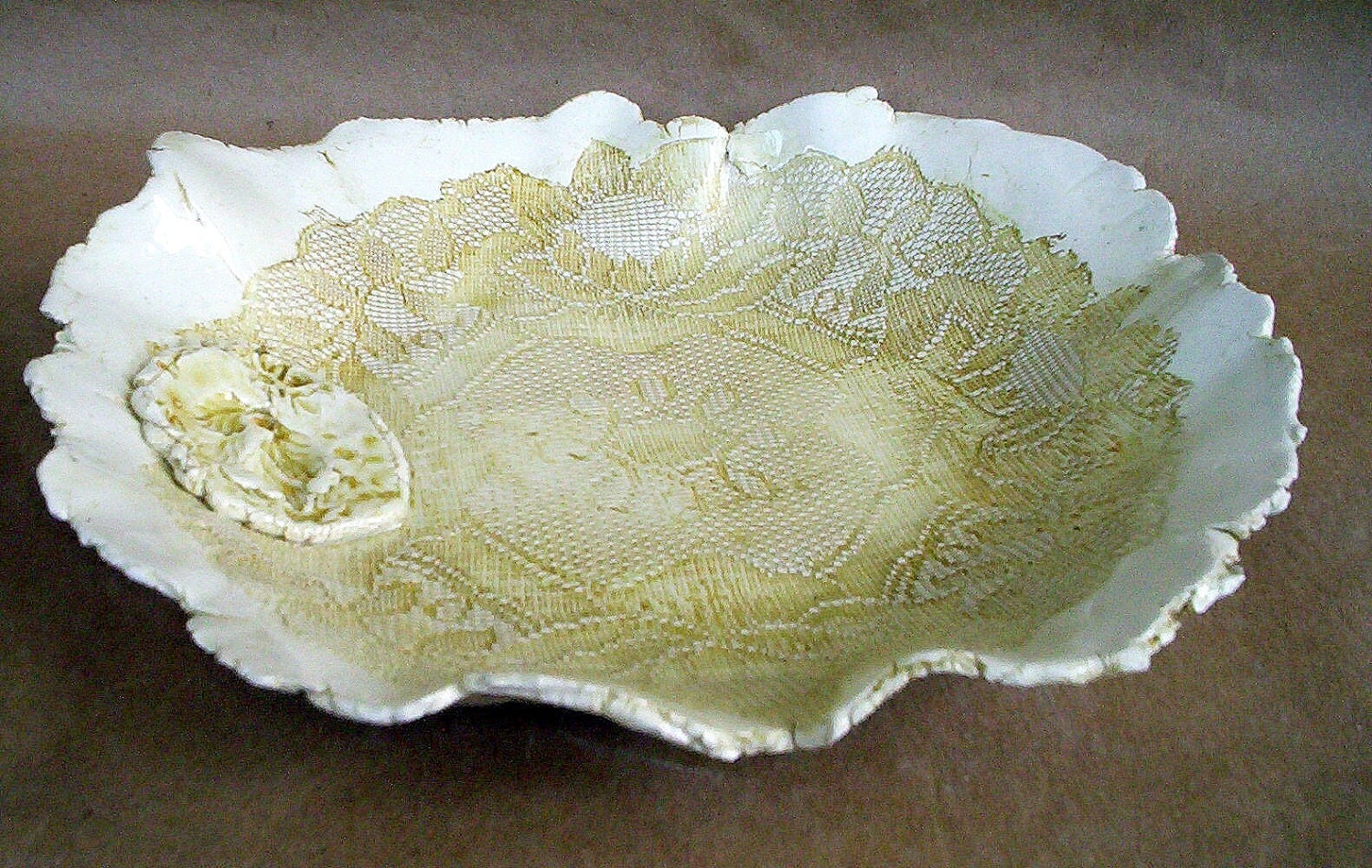Yellow Lace  Ceramic Bowl hand built pottery