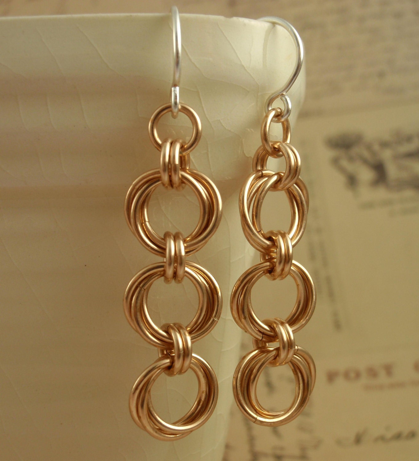 Solid Bronze and Sterling Silver Earrings -  Linked Loops II Deluxe Chainmail Earrings