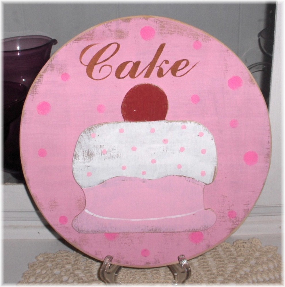 Cake Shabby Cottage Pink  Round Distressed Wood Kitchen Bakery/Pastry Shop Sign Custom Sign