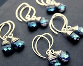 Blue Bridesmaid Earrings, Five ( 5 ) Sets of Earrings, Custom Color Swarovski Crystal Sterling Silver Wire Wrapped Drops, Gift Set - GreenRibbonGems