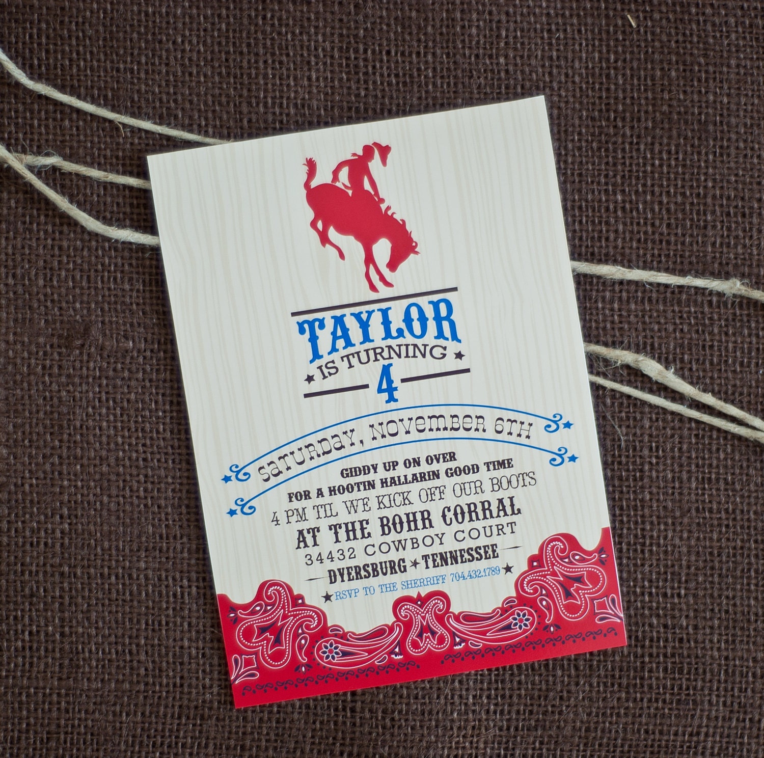 COWBOY Western Boy Birthday Party Invitation - Customized Printable Invitation