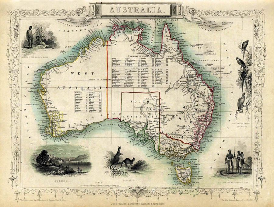 Antique Australia  map Print - 16 x 22 "