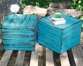 SALE Custom End Side Table set of 2 salvaged barn wood stands in Serenity blue (42 COLORS)